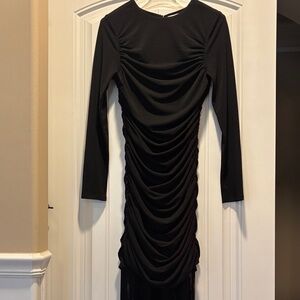 Alice + Olivia Black Ruched Long Sleeve Dress